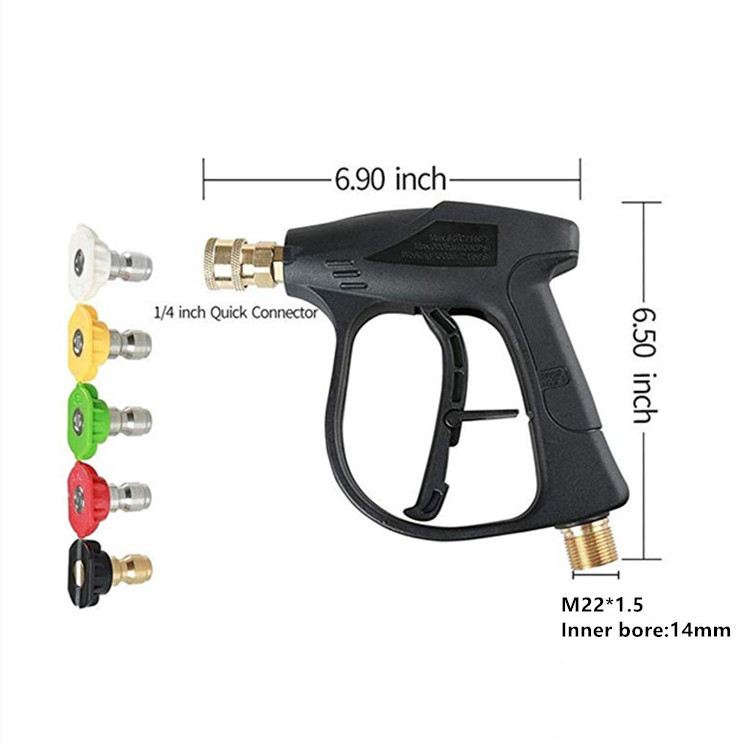 High Pressure Power Washer Short Gun Kit Including 5 Spray Nozzles 1/4'' Quick-Connect M22 14mm Adapter