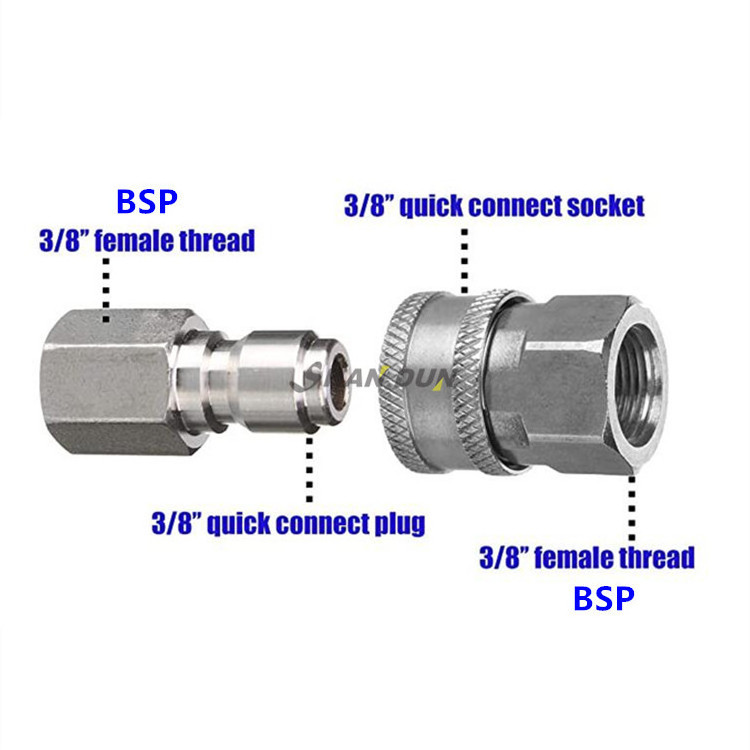 Stainless Steel G3/8 Inch Quick Connect Kit,Pressure Washer Adapter Set 5000 PSI car wash accessories