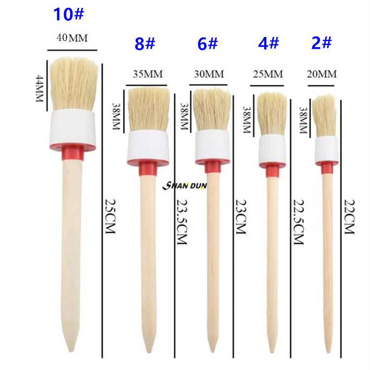 5 Pcs Premium Natural Boar Hair Car Wash Detail Brush Set, Automotive Wood handle Detailing Brushes for car  Cleaning