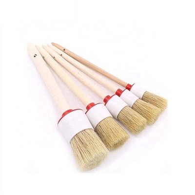 5 Pcs Premium Natural Boar Hair Car Wash Detail Brush Set, Automotive Wood handle Detailing Brushes for car  Cleaning