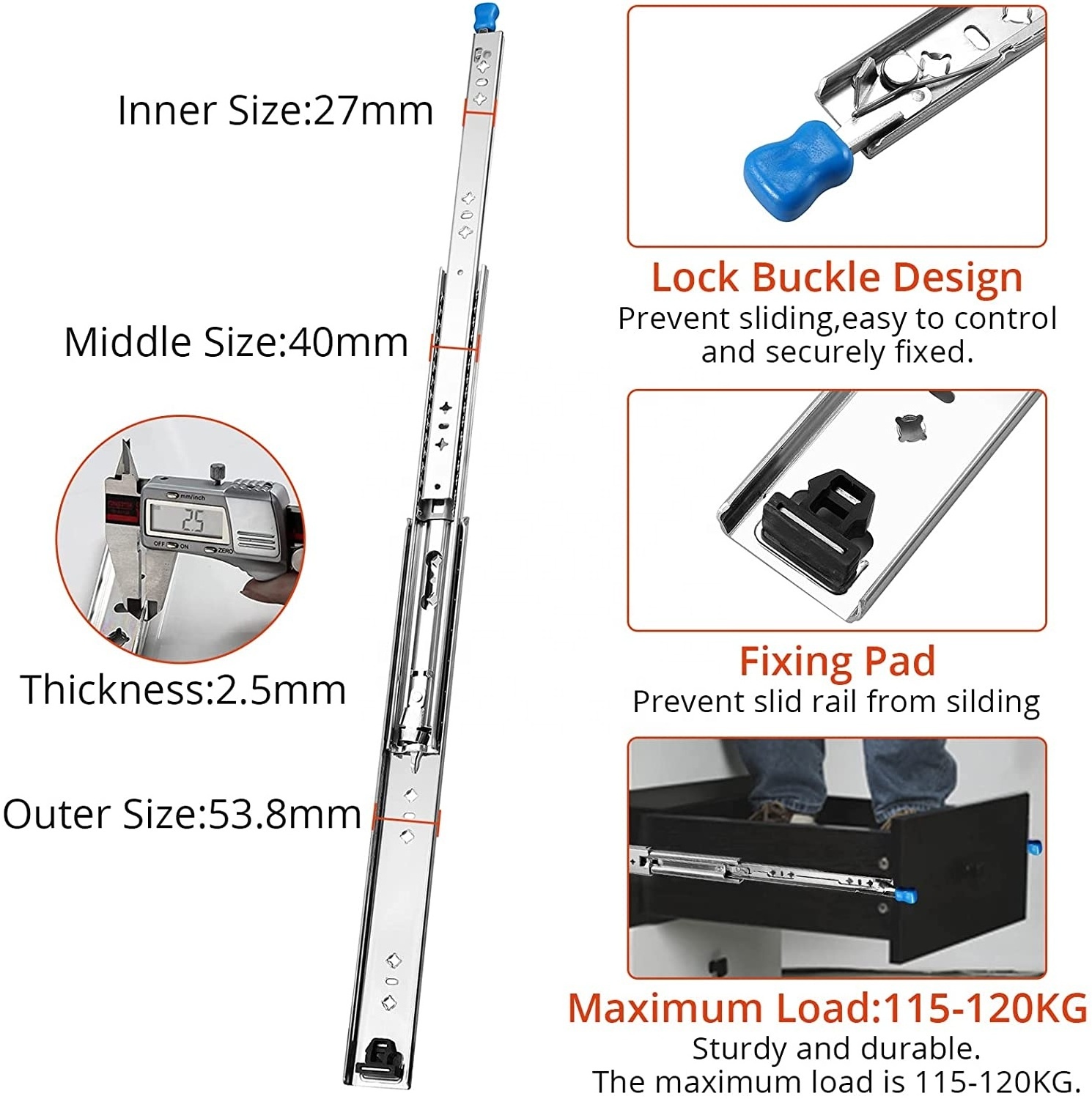 SNEIDA 900mm 120KG Load Rating Heavy Duty locking Drawer Slide rails for tool cabinet