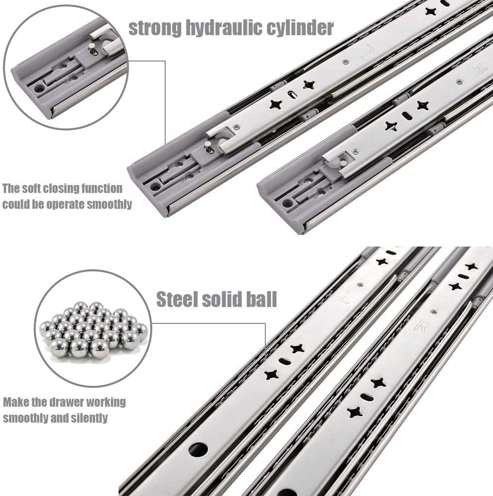 SNEIDA soft closing 53mm width full extension ball bearing Furniture Industry heavy duty Drawer Slide rail with damping buffer