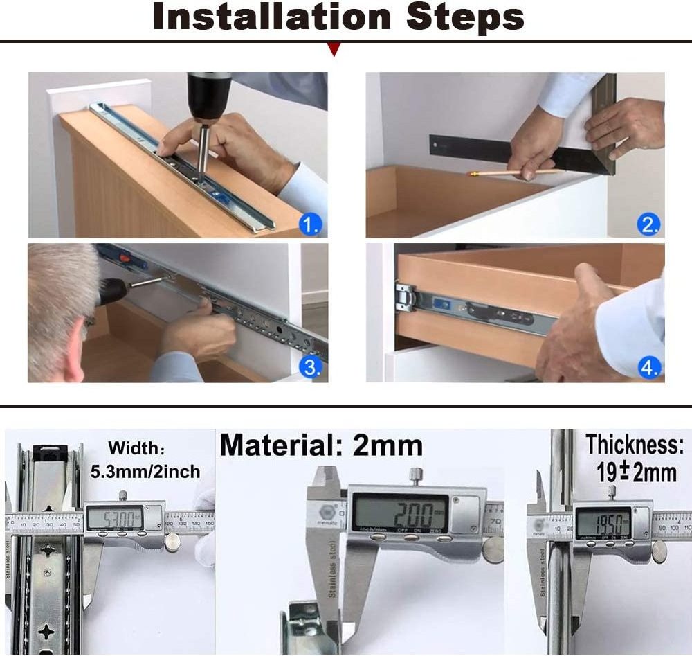 SNEIDA Telescopic channel heavy duty Kitchen Cabinet soft close matco tool box push to open drawer slides