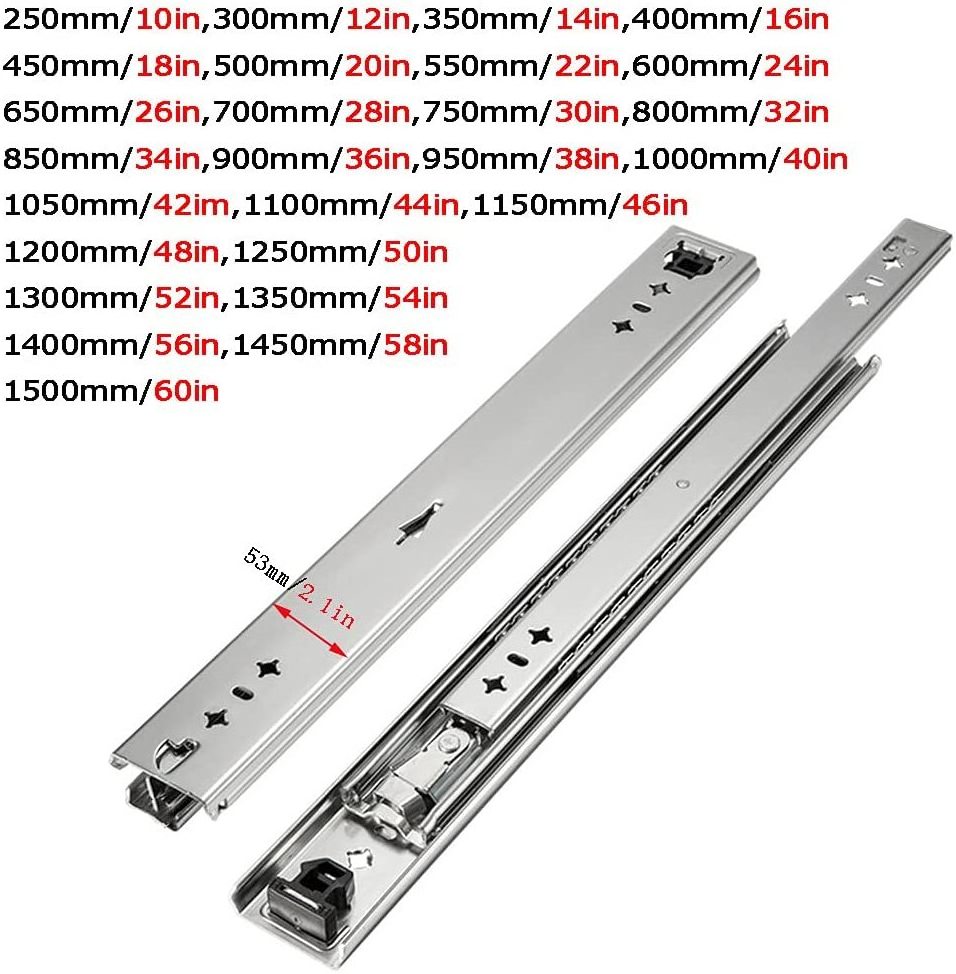 SNEIDA 53mm three-section slide rail with lock thickened telescope industrial rail heavy duty drawer slides