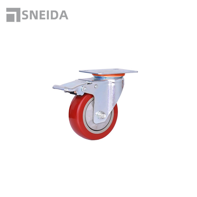 SNEIDA Rigid 1.5 2 Inch Light Duty Metal Attachable Bed Locking Red Pvc Castor Threaded Stem Wheels Furniture Chair Casters