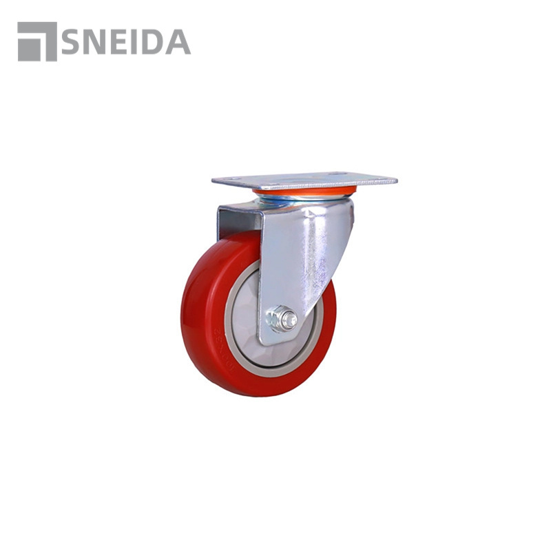 SNEIDA Rigid 1.5 2 Inch Light Duty Metal Attachable Bed Locking Red Pvc Castor Threaded Stem Wheels Furniture Chair Casters