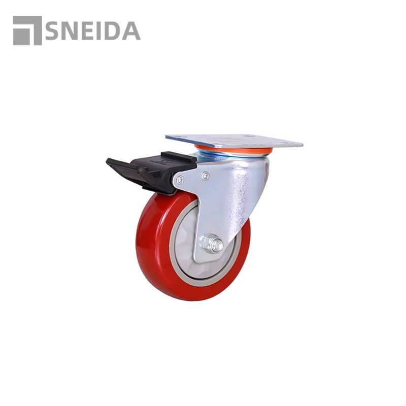 SNEIDA Rigid 1.5 2 Inch Light Duty Metal Attachable Bed Locking Red Pvc Castor Threaded Stem Wheels Furniture Chair Casters