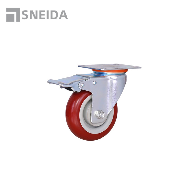 SNEIDA Rigid 1.5 2 Inch Light Duty Metal Attachable Bed Locking Red Pvc Castor Threaded Stem Wheels Furniture Chair Casters