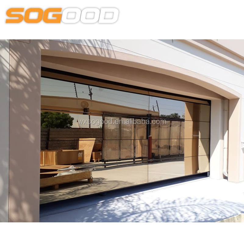 mirror glass sectional garage door aluminum frameless black glass doors