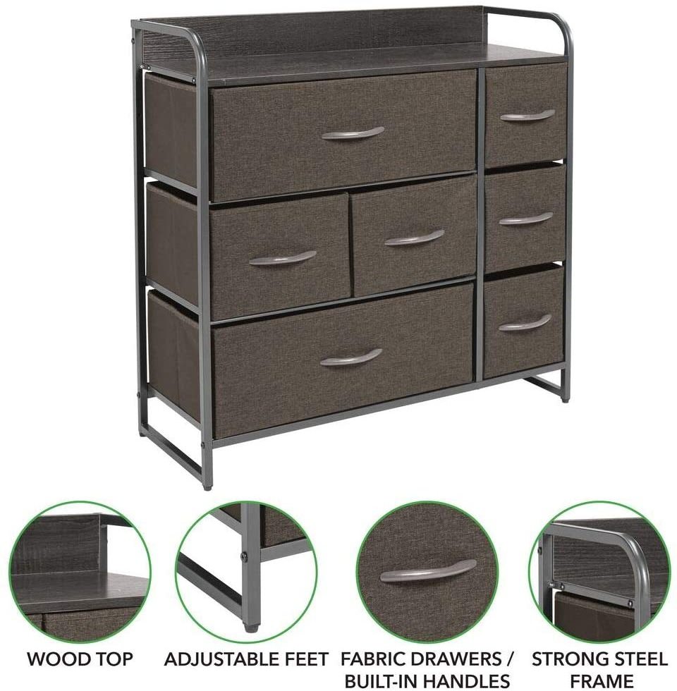 Sturdy Steel Frame Wooden handle Drawers Dresser with Shelves, Closet Organizers and Storage Dressers