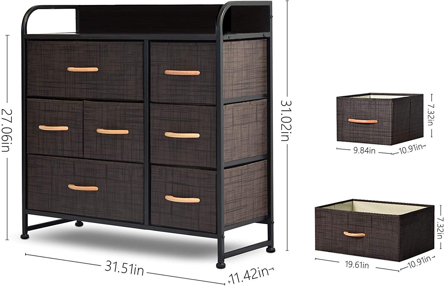 Sturdy Steel Frame Wooden handle Drawers Dresser with Shelves, Closet Organizers and Storage Dressers