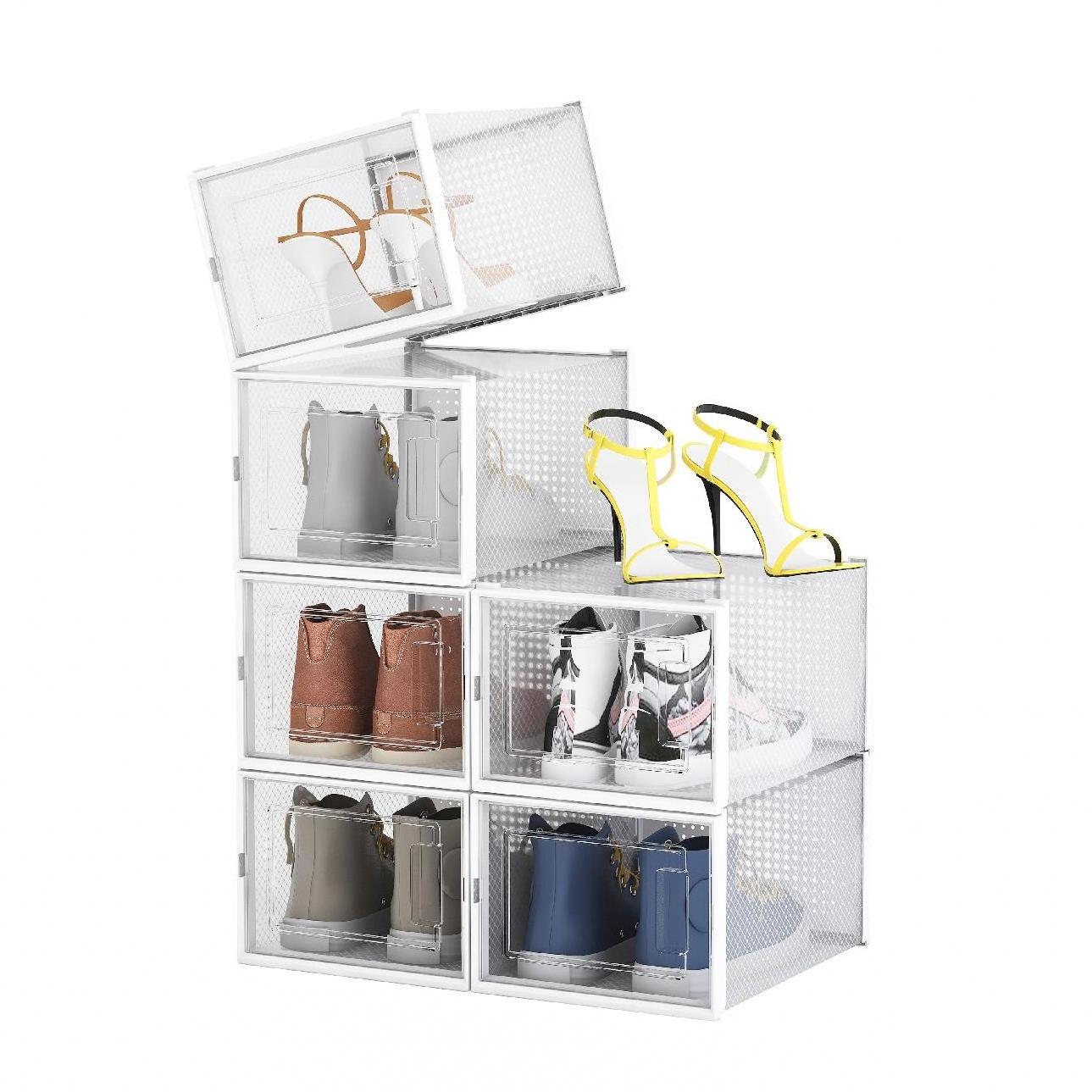 Global Certificated Big Plastic Shoe Rack 2 Pair 3 Tier  Shoe Containers With Drop Front