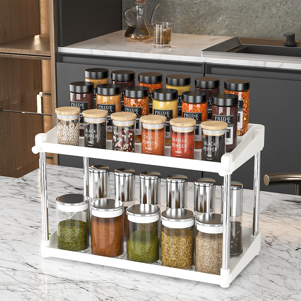 Deft design Spice Organizer Set Under Sink Spice Rack 2-tier Kitchen Storage Rack