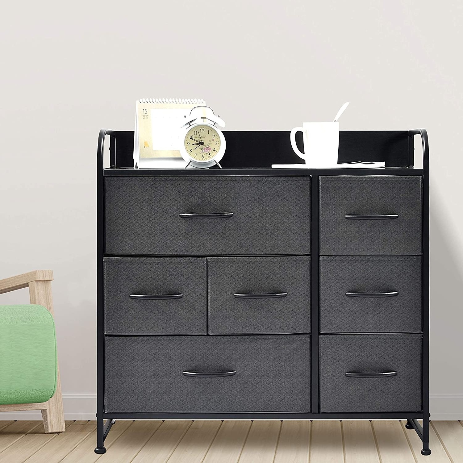 Sturdy Steel Frame Wooden handle Drawers Dresser with Shelves, Closet Organizers and Storage Dressers