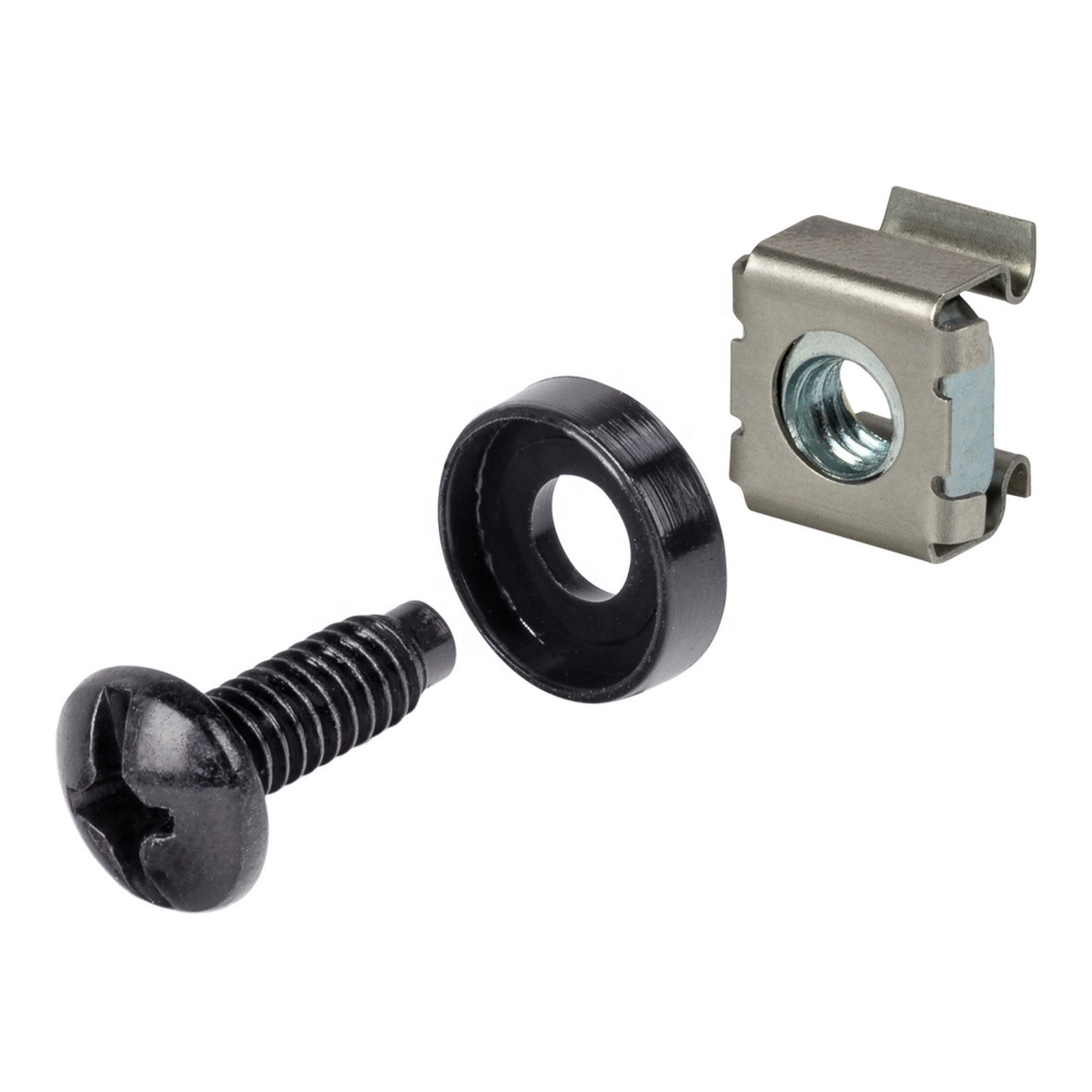 Rack mount screw nut washer M6 threaded insert captive clip square lock cage nut and m6 screw washer for server rack cabinet