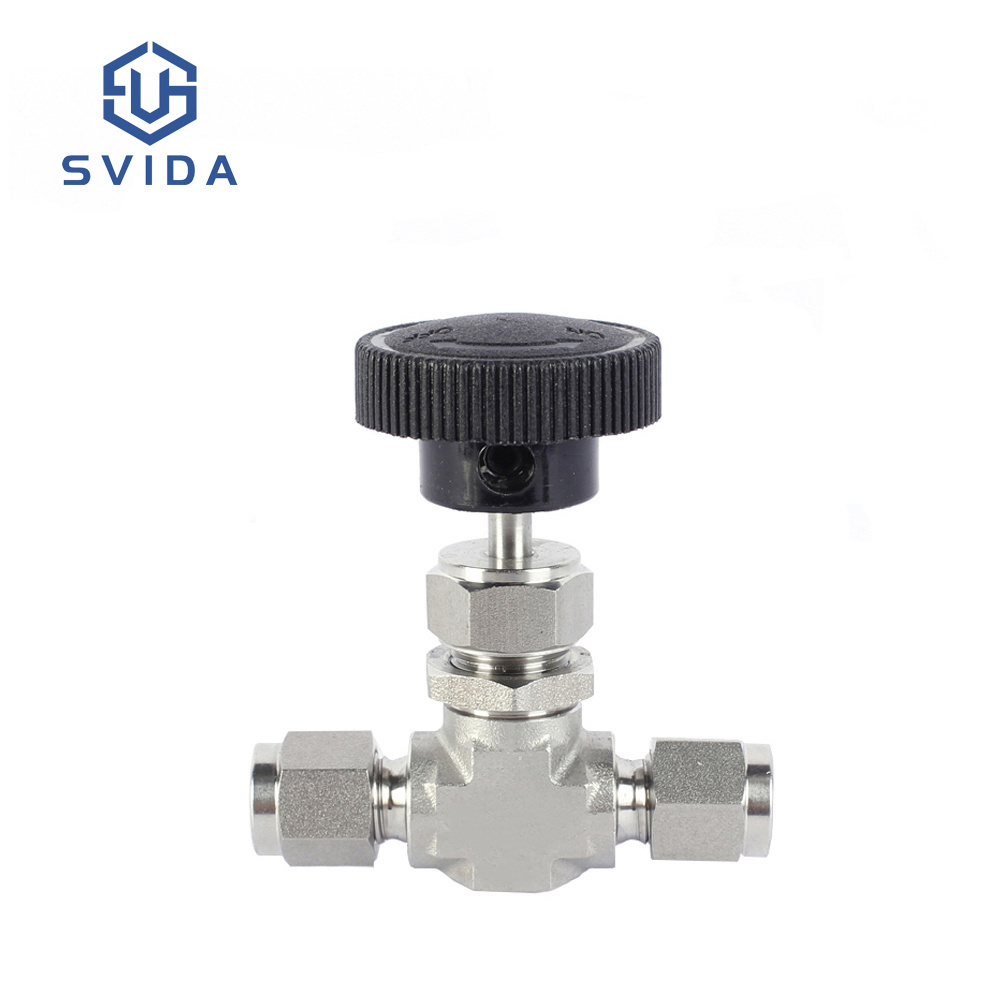 SS304 SS316 1/4 3/8 1/2 Inch Flow Control Double Ferrule Compression Ends Needle Valve