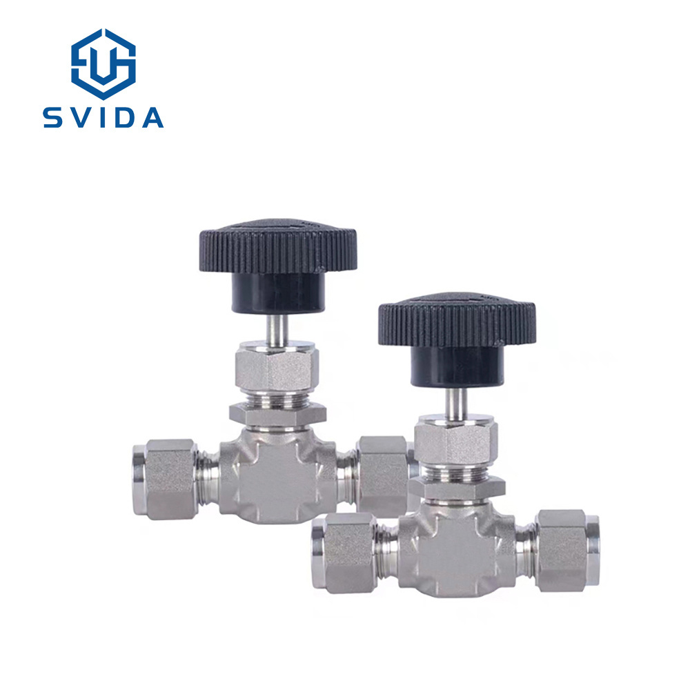 SS304 SS316 1/4 3/8 1/2 Inch Flow Control Double Ferrule Compression Ends Needle Valve