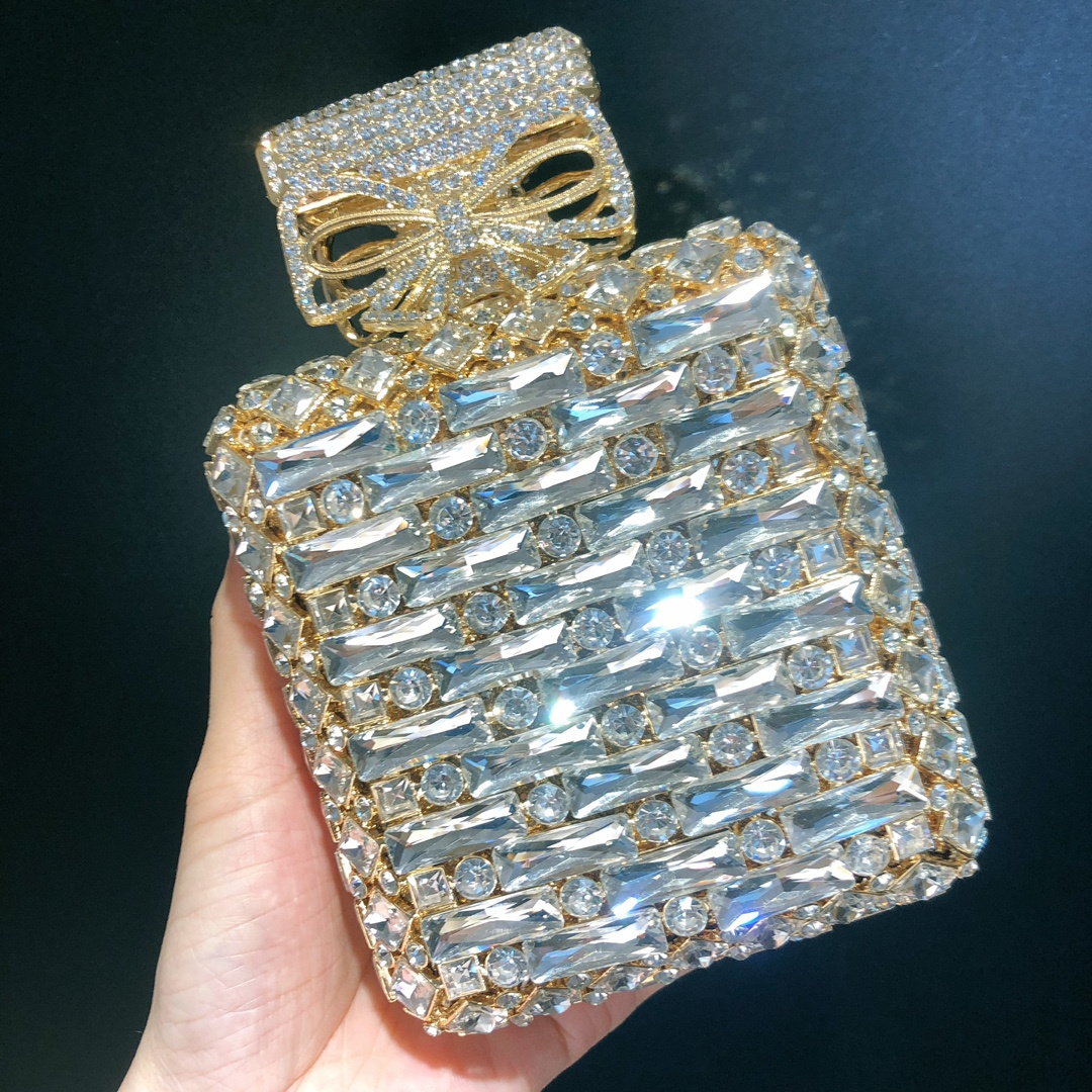 Women's Perfume Shaped Rhinestone Clutch Purses Sparkly Diamond Box Evening Bag Glitter Party Wedding Handbag