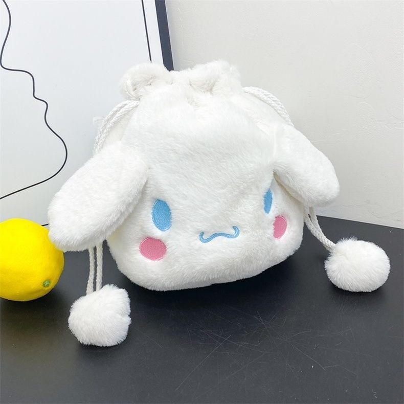 2023 New Japanese Cute Cartoon Rabbit Plush Bucket Bag Girl Bundle Pocket Bag Anime Kuromi Drawstring Plush Shoulder Bag