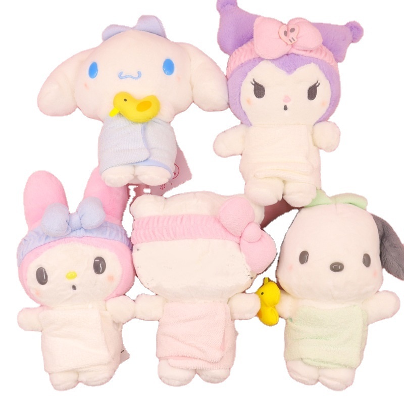 Custom Kawaii Sanrioed Bath Towel Plush Dolls Soft Melody Kuromi Anime Bag Pendant Gifts Stuffed Mini Plush Toys Keychains