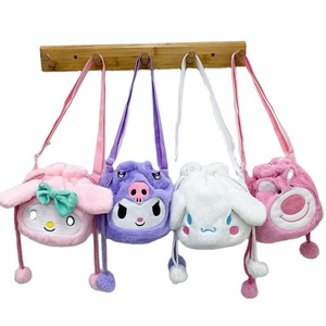 2023 New Japanese Cute Cartoon Rabbit Plush Bucket Bag Girl Bundle Pocket Bag Anime Kuromi Drawstring Plush Shoulder Bag