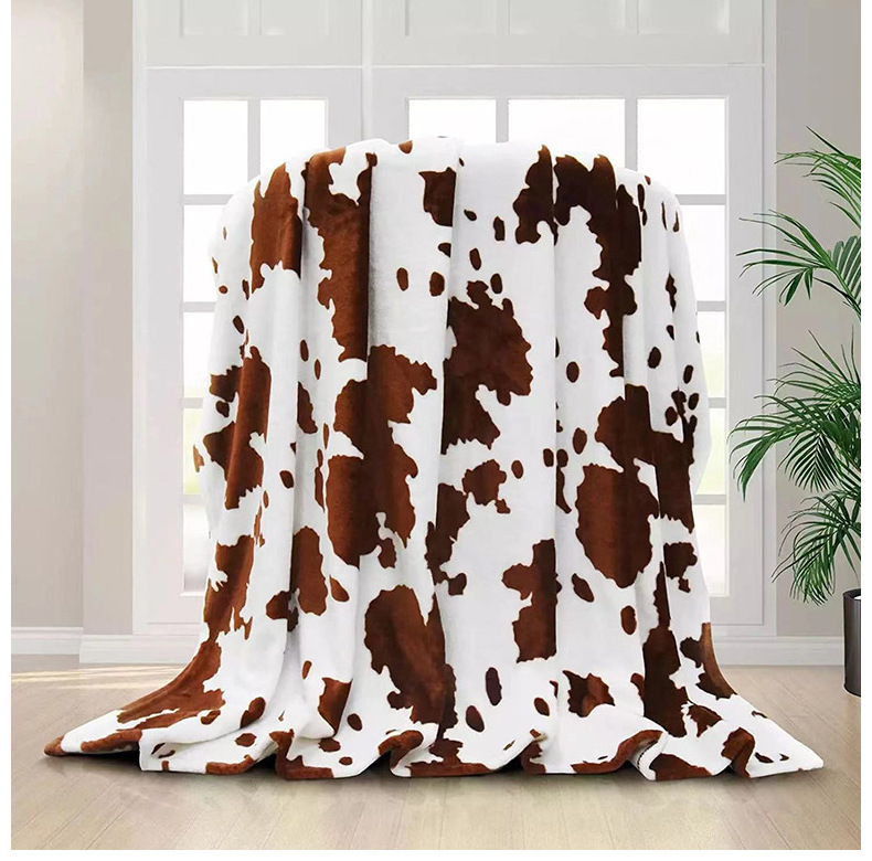 Cow Print Blanket for Sofa Couch Double Sided Flannel Soft Warm Comfortable  Animal Design Brown Throw Blanket