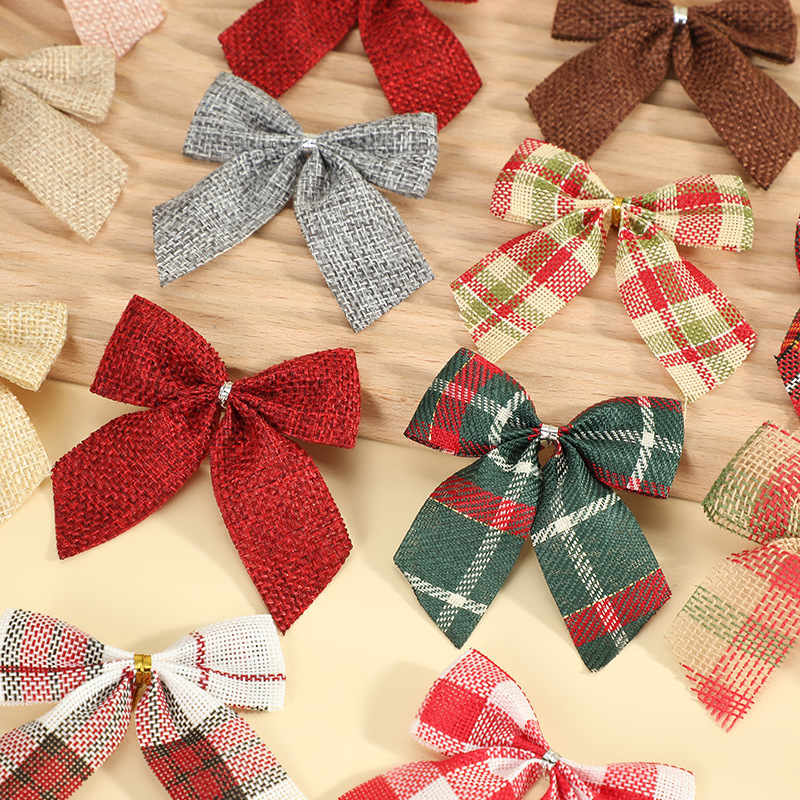 Christmas Bow Tie Red Black Green Plaid Bow Tie Hemp Opp Bag Christmas Wholesale Christmas Tree Wreath Decoration