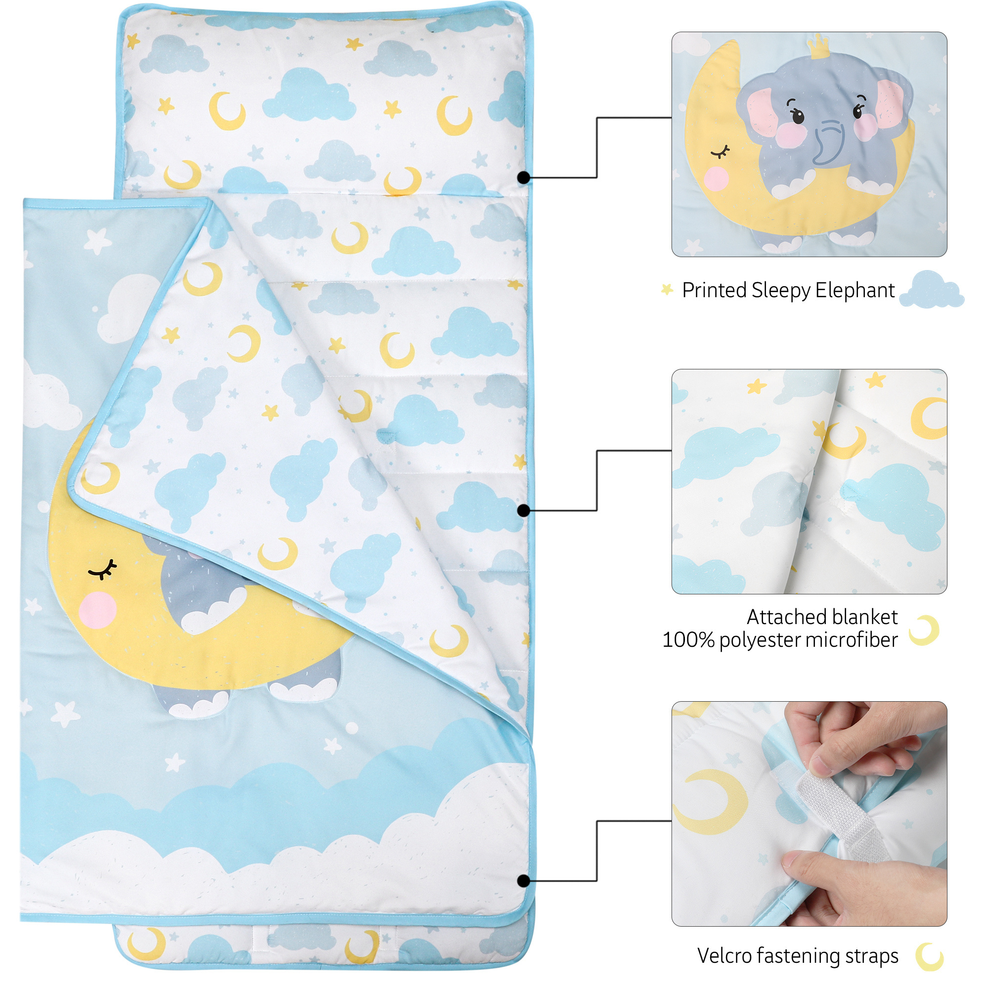 Unisex Elephant Kid Sleeping Mat Removable Pillow Cartoon Toddler Nap Mat for Daycare and Preschool