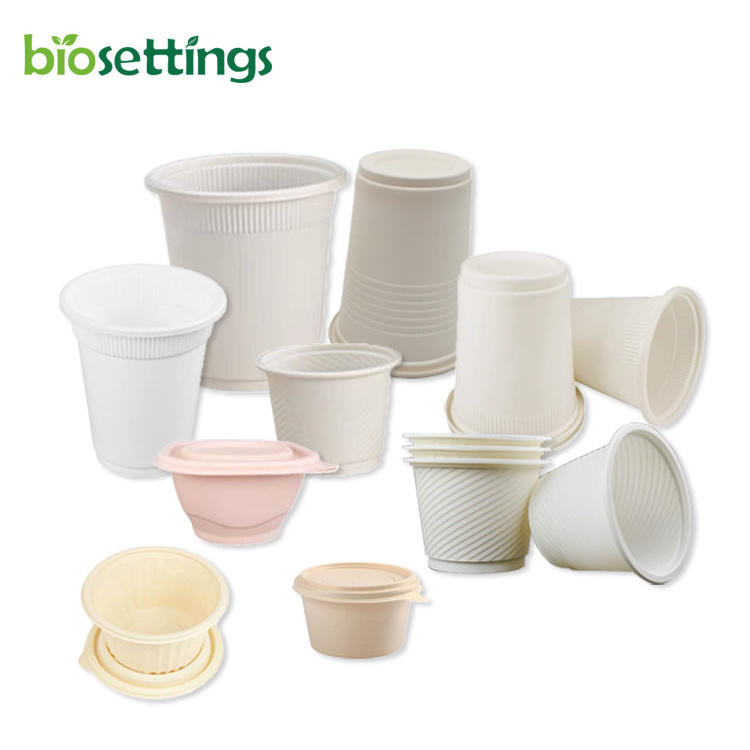 Custom capacity 50ml 600ml bagasse/paper corn starch drink cup beer sauce biodegradable corn starch cup