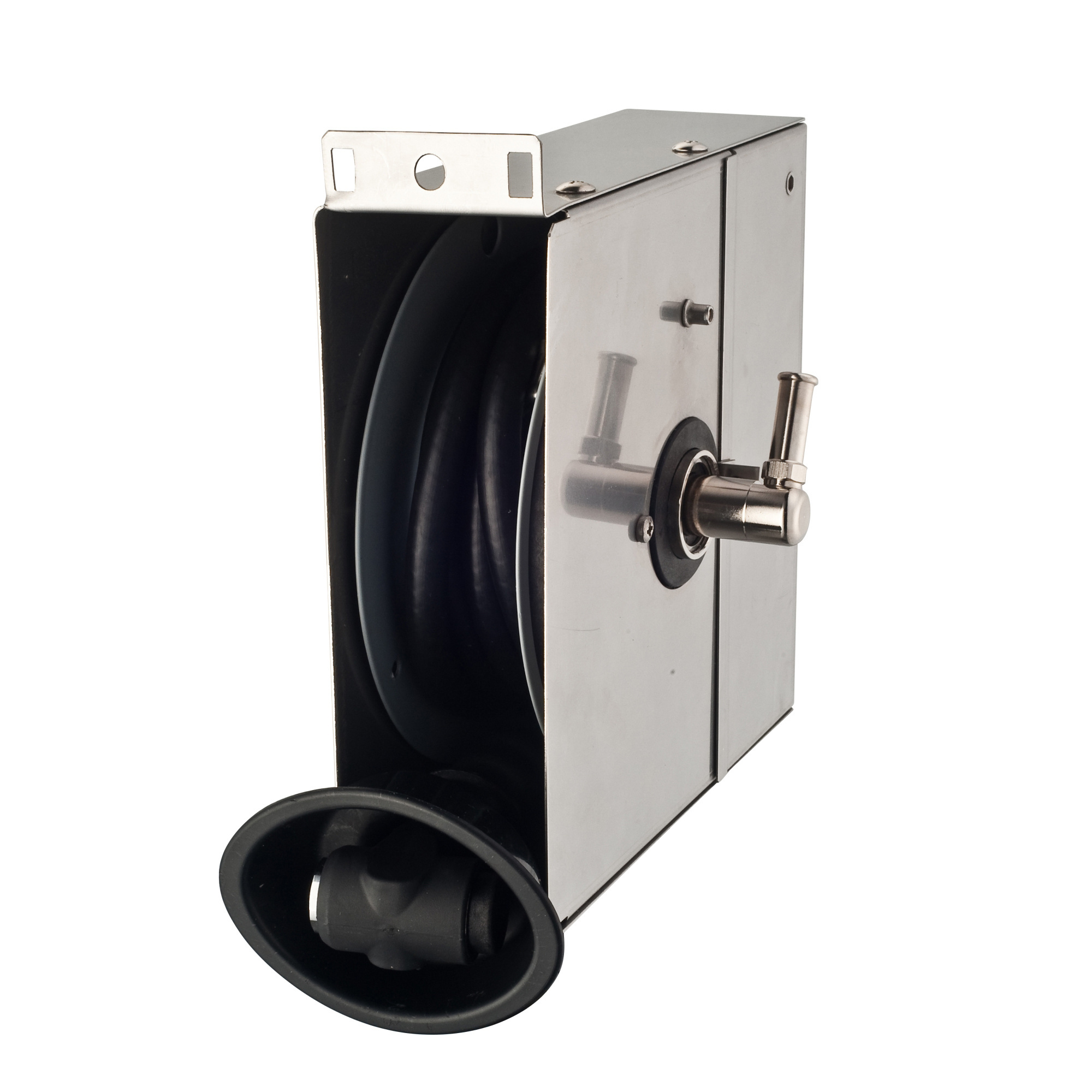 New Restaurant And Hotel Enclosed Oven Hose Reel With Stainless Steel Shroud Self-Closing Push Button Spray Valve