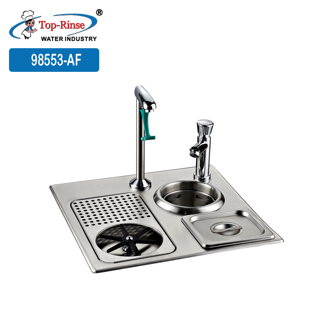 98553-AF Full Set Bar Application Glass Rinser with Pedestal Push Back Single Glass Filler Faucet and Dipper Well Faucet Sink