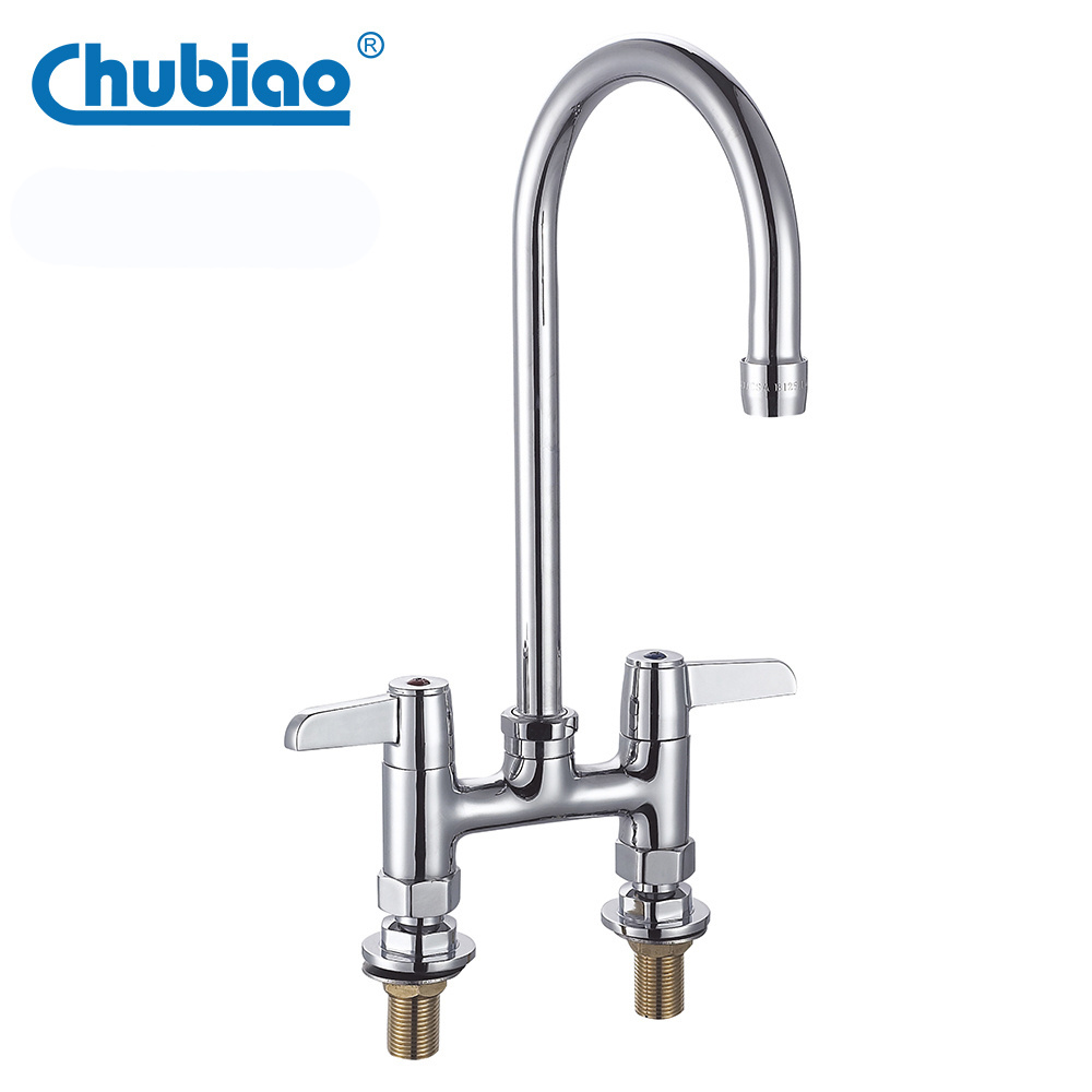 4 inches center Swan Neck Kitchen Sink Tap Faucet Dual Lever 360 Swivel Deck mounted kitchen faucet