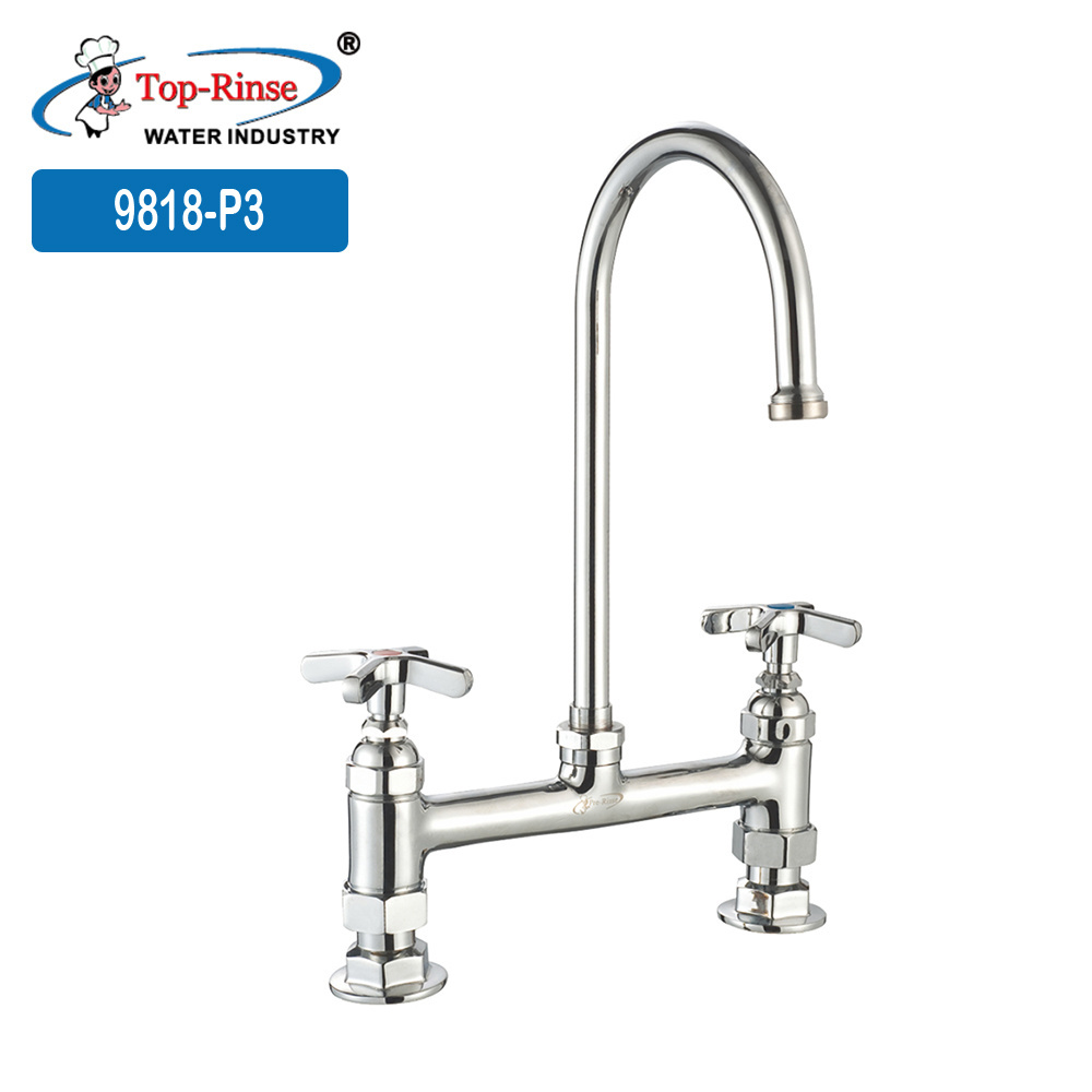 New Fashion Commercial Chrome Brass Double Handle Hot Cold Water Kitchen Sink Faucet Griferia De Cocina