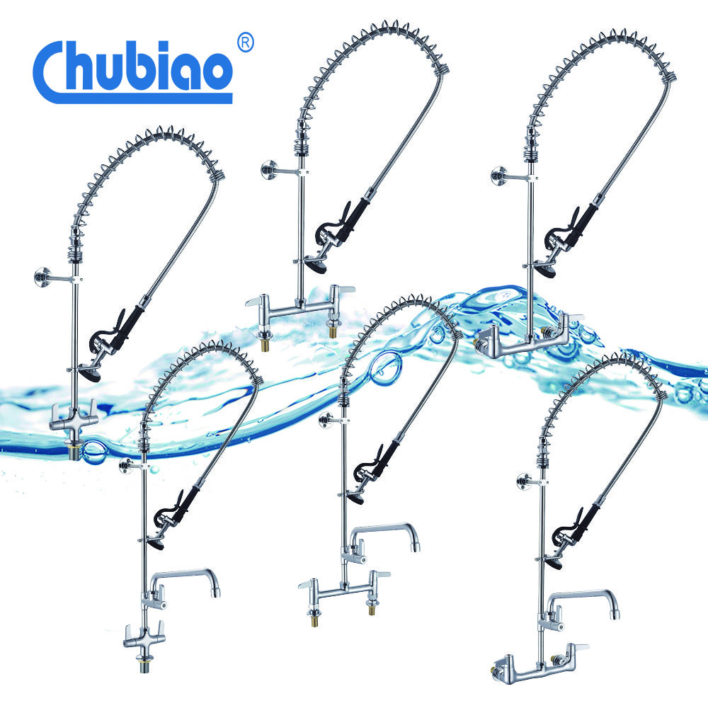 CHUBIAO Pre rinse Mixer Brand Pre rinse with Mixer Commercial Pre rinse Kitchen Sink Faucet with Elbow Tap