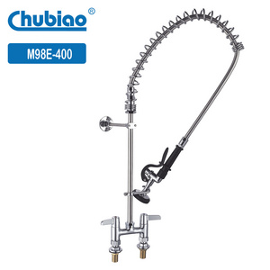 Double Hole Deck Kitchen Mixer Faucet with Sink Spray Head 39 Inch High Pressure Commercial Pre Rinse Faucet Taps