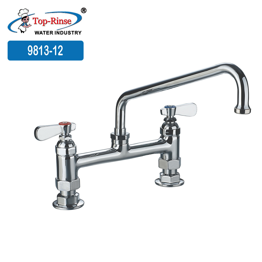 9813-12 Double Pantry Faucet Deck-mounted Faucet with Swing Nozzle 12''length Kitchen Dual Handle Brass Deck Mounted Industrial