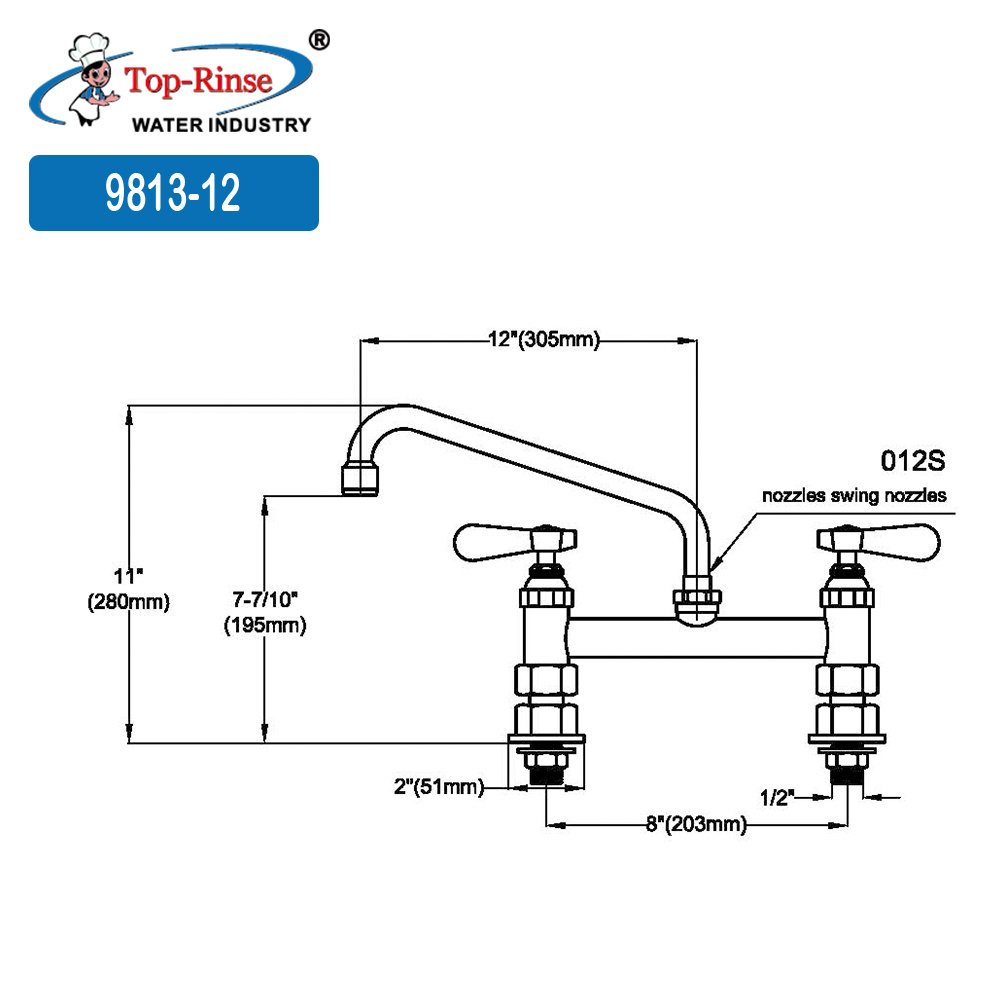 9813-12 Double Pantry Faucet Deck-mounted Faucet with Swing Nozzle 12''length Kitchen Dual Handle Brass Deck Mounted Industrial