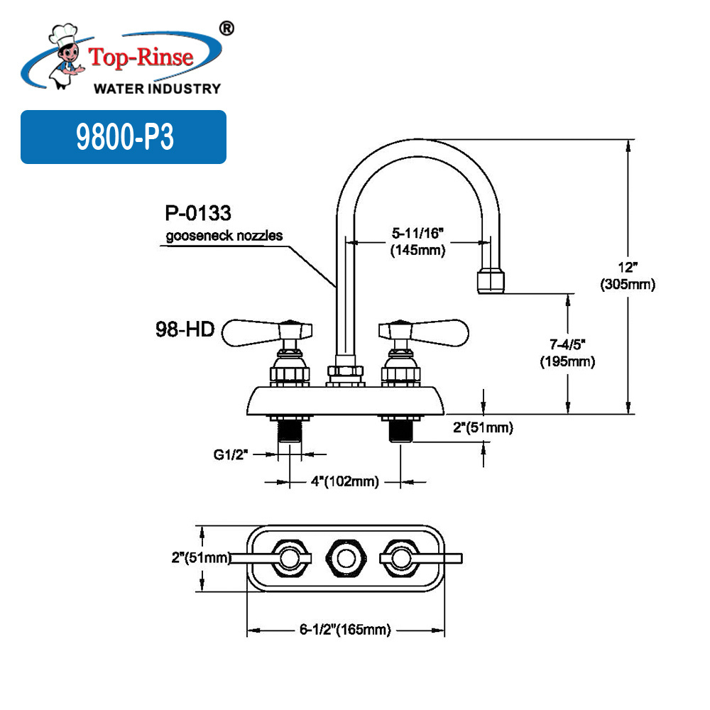 9800-P3 Copper Kitchen Faucet High Quality Single Lever Pull Down Single Handle Brass Deck Mounted Industrial Faucet