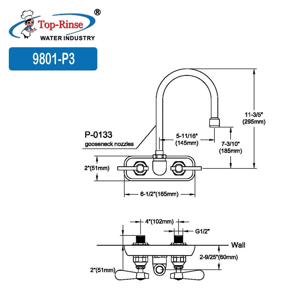 9801-P3 Single Handle Kitchen Sink Faucet Hot and Cold Single Lever Kitchen Faucet Chrome Brass Faucet