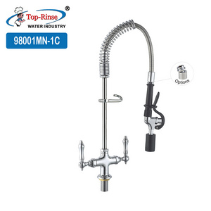 Popular Industrial Deck Mount Single Hole Dual Temperature Pull Out Spray Commercial Pre Rinse Kitchen Faucet Tap