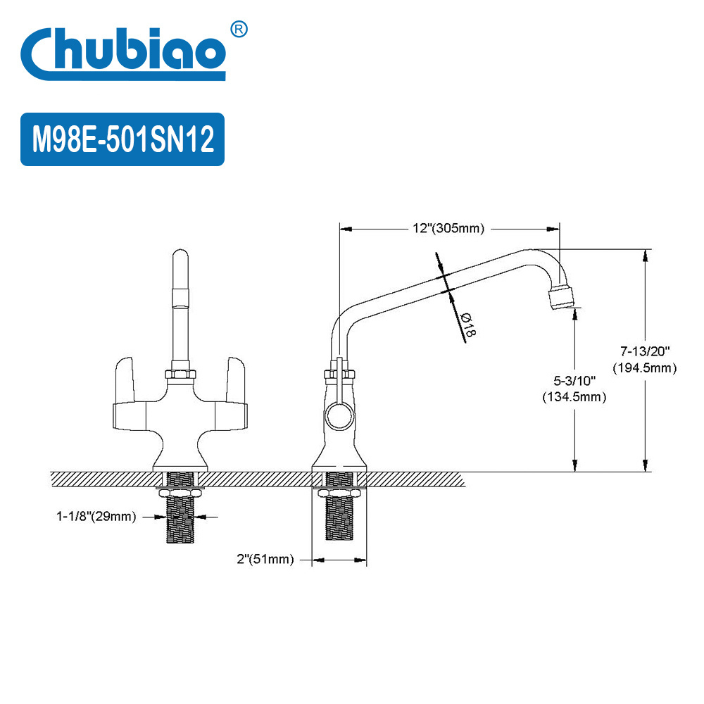 Commercial Single Hole Double Handle Faucet Mixer Taps Copper Contemporary Sink Kitchen Faucet