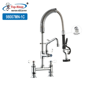 Easy Install Deck Mount Commercial Flexible Hose Mini Pre Rinse Kitchen Faucet Dual Handle Pull Down Faucet