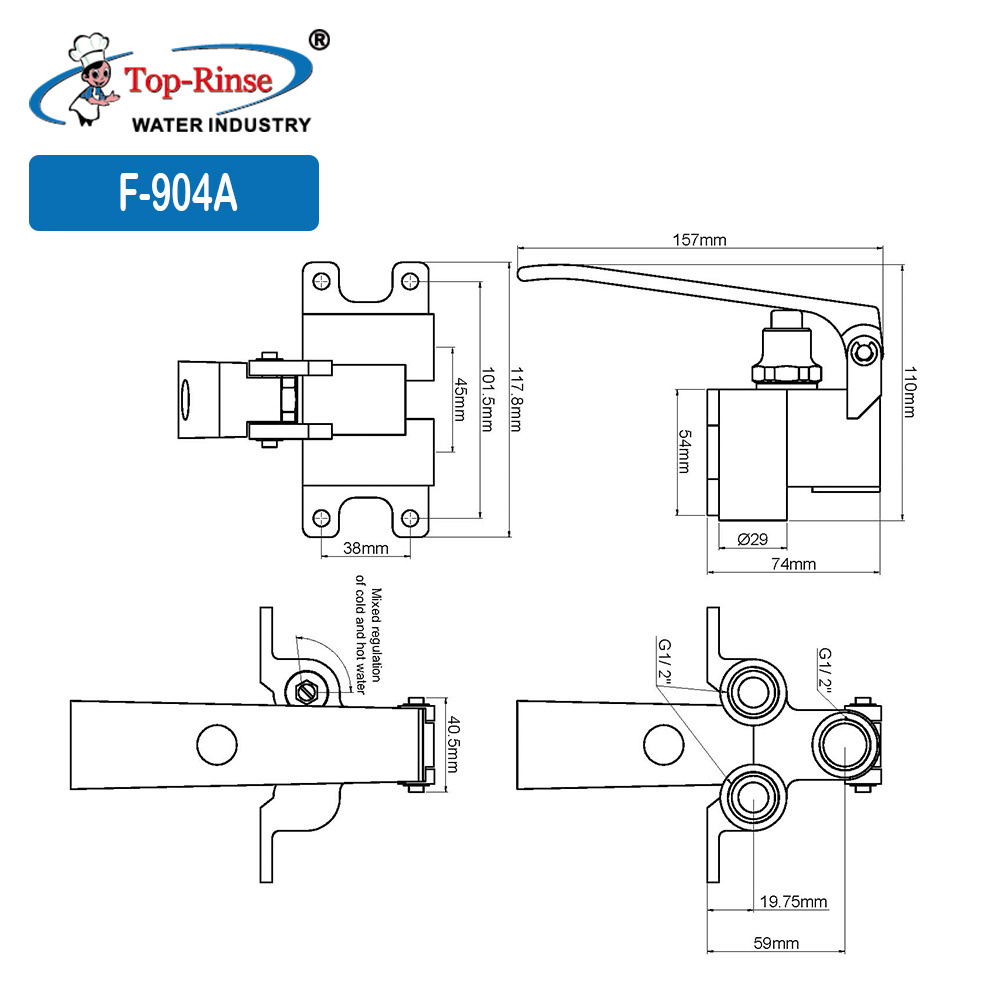 F-904A One Channel Pedal Chrome Brass Kitchen Faucet Automatic Mixing Warm Water Cast Knee Pedal Valve Tap