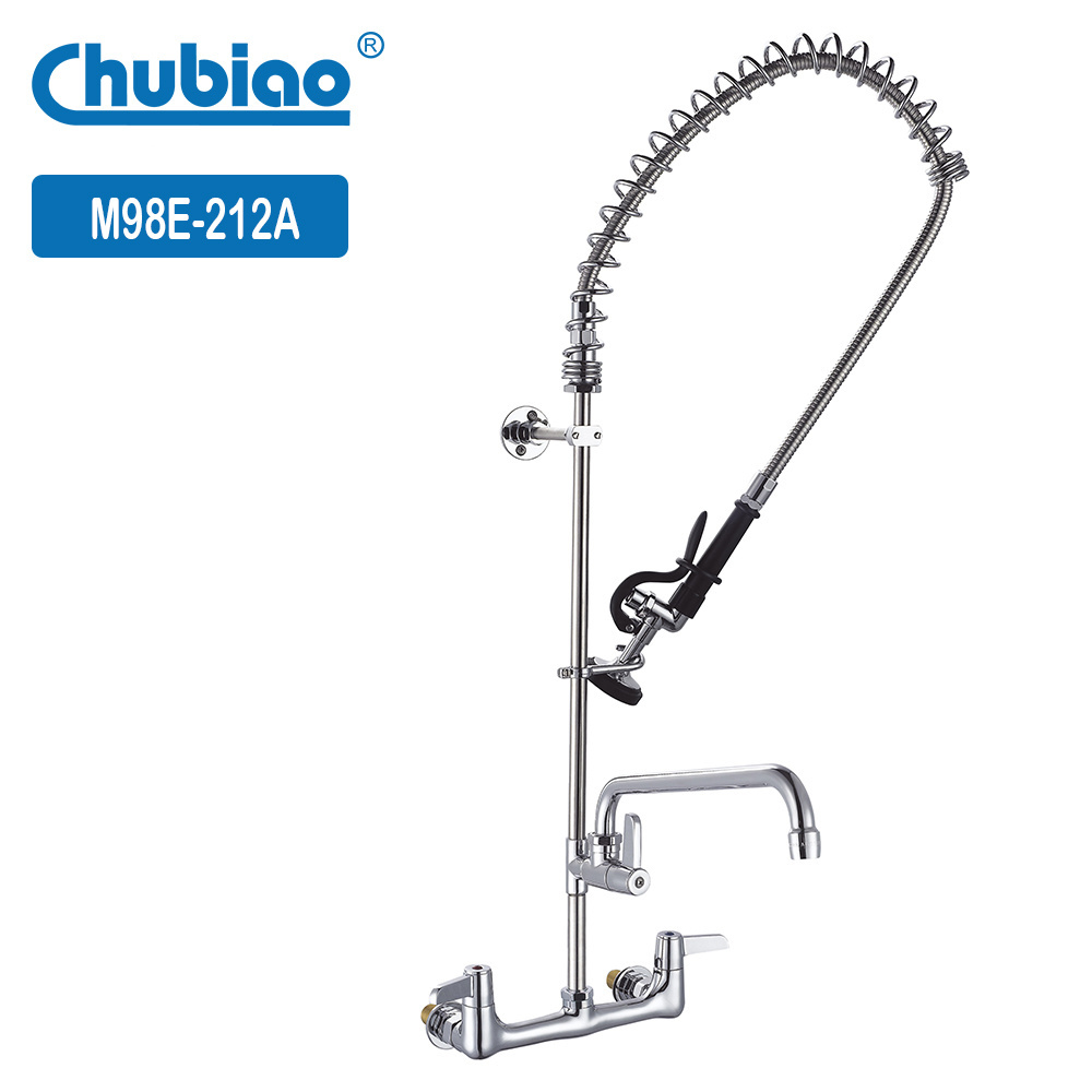 Wall Mounted Commercial Double Handle Upc Kitchen 3 Way Water Spring Pull Out Kitchen Faucet