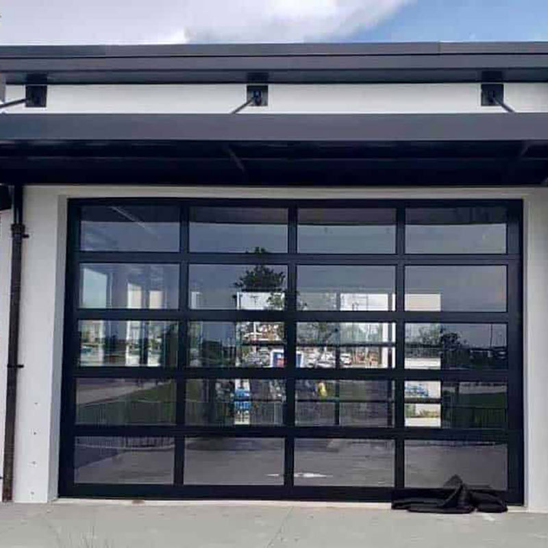 Modern Aluminum Tempered Glass Garage Door With Hardware Opener Cheap Low Price for Dealers 8 9 10 12 16 x 7 8 9 Sectional Black