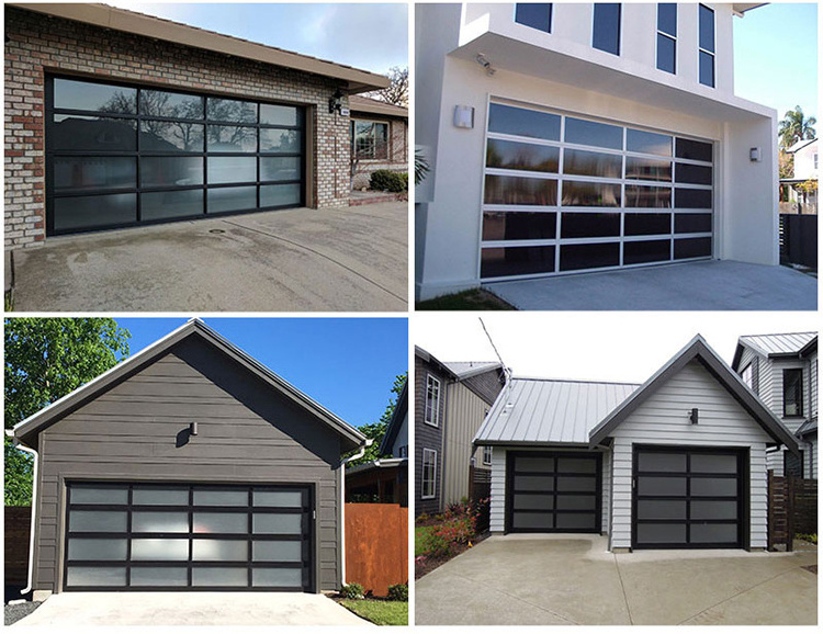 8X7 8X8 9X7 9X8 16X7 16X8 Real Tempered Transparent or Frosted glass Sectional Glass garage door