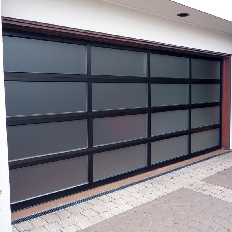 Modern Aluminum Tempered Glass Garage Door With Hardware Opener Cheap Low Price for Dealers 8 9 10 12 16 x 7 8 9 Sectional Black