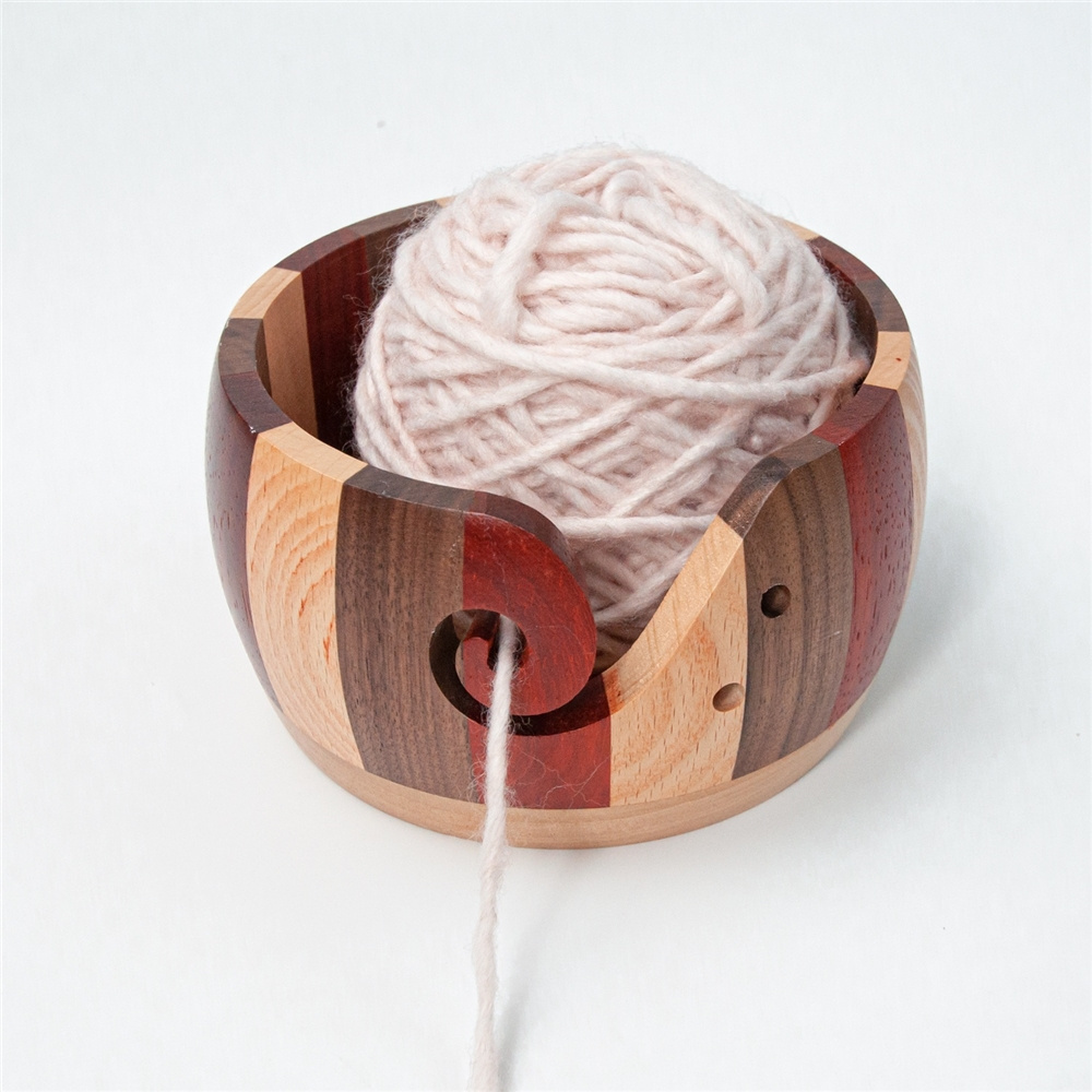 Wooden Knitting Yarn Bowls with Holes Crochet Bowl Holder Handmade Yarn Storage Bowl for DIY Knitting Crocheting