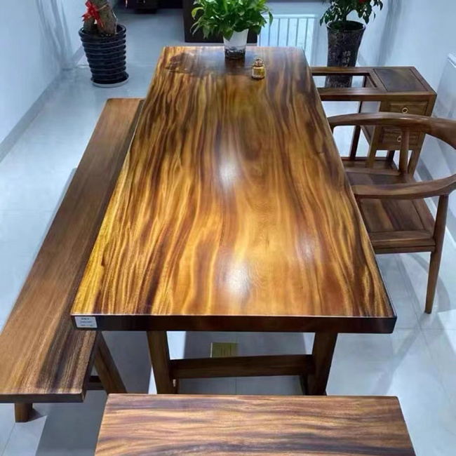 Stock Large size console table irregular shaped wood dining table top live edge solid walnut wood slab