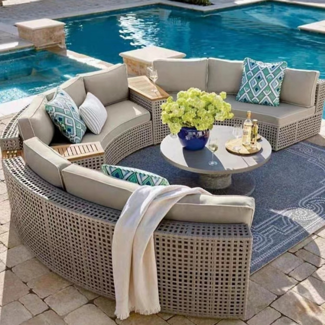 Extra large sectional curved Waterproof outdoor rattan furniture set round wicker garden sofa